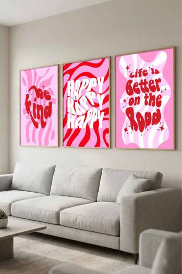 Retro Groovy Motto 3'lü Set Çerçeveli Tablo Salon ve Genç Odası Dekorasyonu - 9