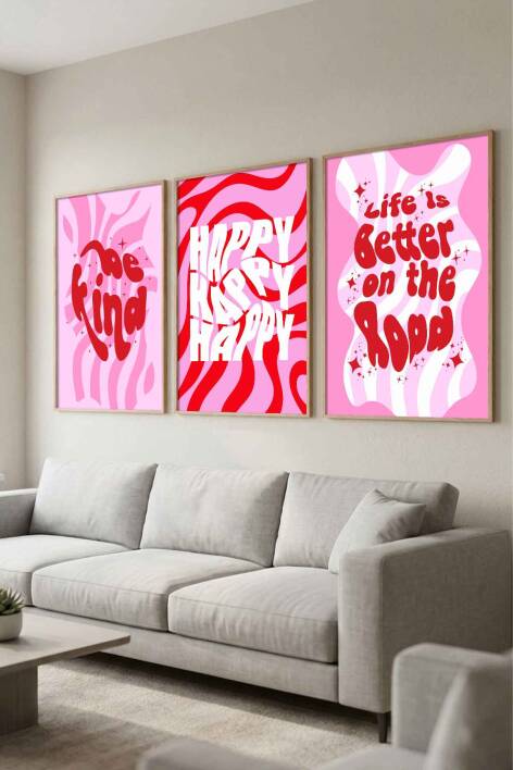 Retro Groovy Motto 3'lü Set Çerçeveli Tablo Salon ve Genç Odası Dekorasyonu - 9