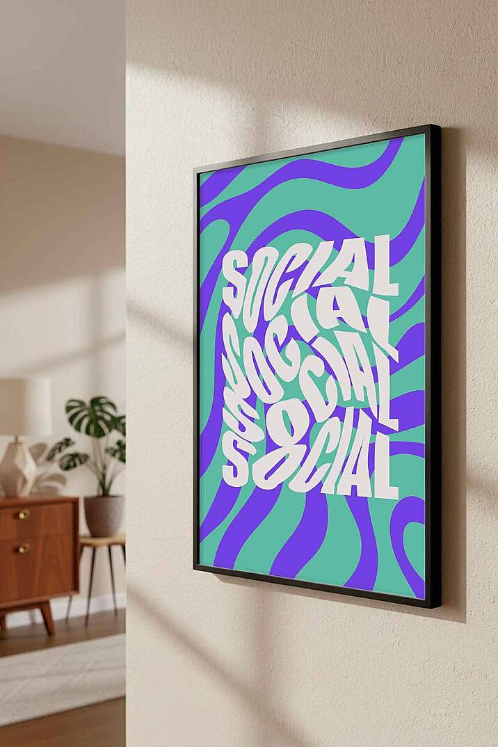 Retro Tipografi Social Yazılı Soyut Desenli Çerçeveli Tablo Genç Odası Ofis Dekoru - 3