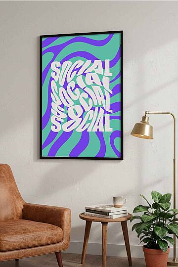 Retro Tipografi Social Yazılı Soyut Desenli Çerçeveli Tablo Genç Odası Ofis Dekoru - 4