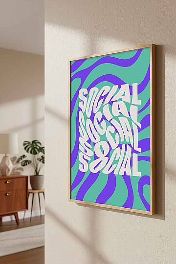 Retro Tipografi Social Yazılı Soyut Desenli Çerçeveli Tablo Genç Odası Ofis Dekoru - 6