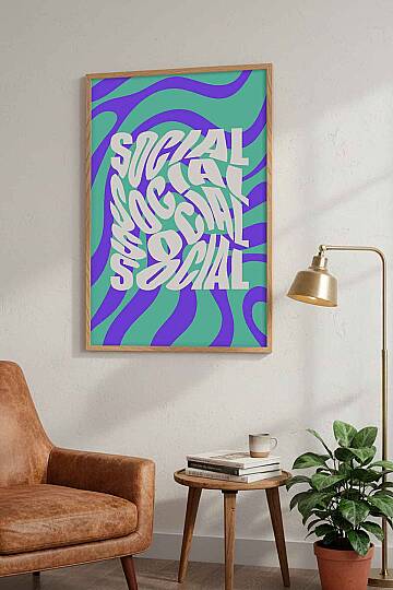 Retro Tipografi Social Yazılı Soyut Desenli Çerçeveli Tablo Genç Odası Ofis Dekoru - 7