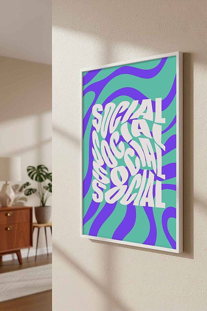 Retro Tipografi Social Yazılı Soyut Desenli Çerçeveli Tablo Genç Odası Ofis Dekoru - 8