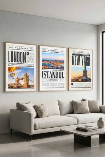 Şehir Serisi London Istanbul New York 3'lü Çerçeveli Tablo Seti Modern Salon Dekorasyonu - 6