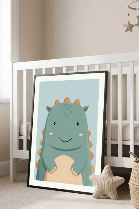 Sevimli Dinozor Figürlü Çocuk Odası Çerçeveli Tablo Bebek Odası Duvar Dekoru - 4