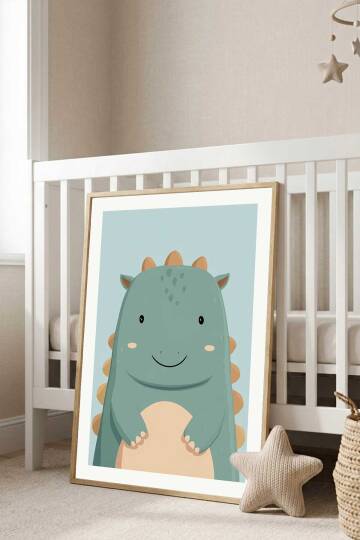 Sevimli Dinozor Figürlü Çocuk Odası Çerçeveli Tablo Bebek Odası Duvar Dekoru