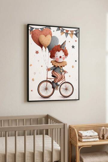 Sevimli Palyaço Temalı Çocuk Odası Çerçeveli Tablo Bebek Odası Duvar Dekoru - 5