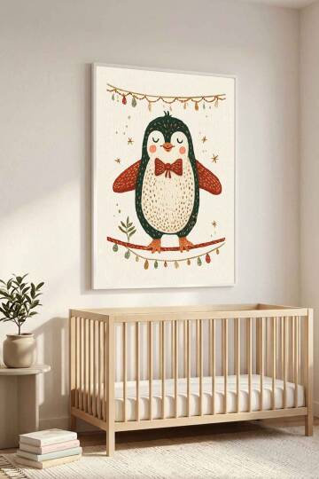Sevimli Penguen İllüstrasyon Çerçeveli Tablo Çocuk ve Bebek Odası Dekorasyonu - 6