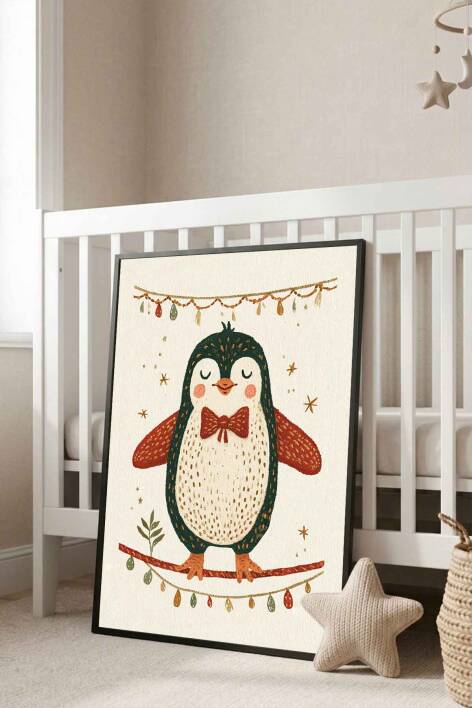 Sevimli Penguen İllüstrasyon Çerçeveli Tablo Çocuk ve Bebek Odası Dekorasyonu - 7