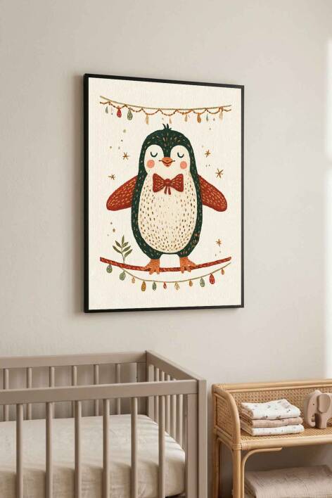 Sevimli Penguen İllüstrasyon Çerçeveli Tablo Çocuk ve Bebek Odası Dekorasyonu - 8