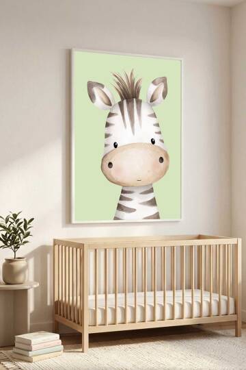 Sevimli Zebra Figürlü Çocuk Odası Çerçeveli Tablo Bebek Odası Duvar Dekoru - 3