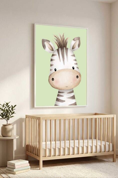 Sevimli Zebra Figürlü Çocuk Odası Çerçeveli Tablo Bebek Odası Duvar Dekoru - 3