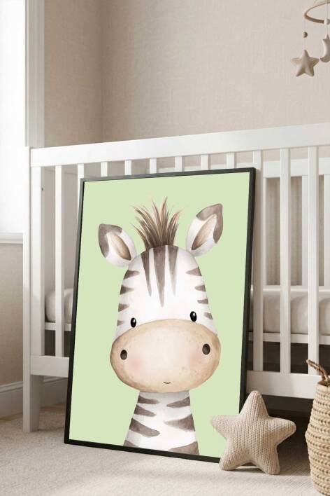 Sevimli Zebra Figürlü Çocuk Odası Çerçeveli Tablo Bebek Odası Duvar Dekoru - 4