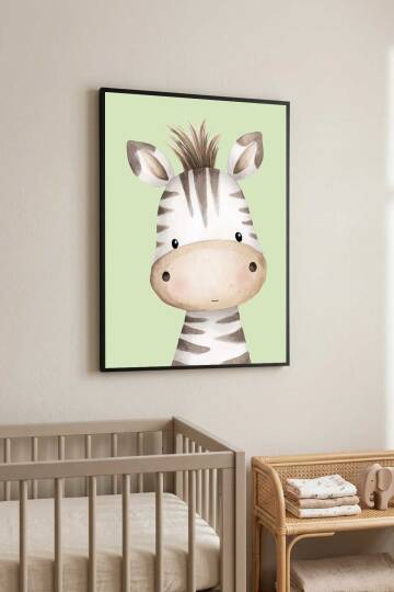 Sevimli Zebra Figürlü Çocuk Odası Çerçeveli Tablo Bebek Odası Duvar Dekoru - 5