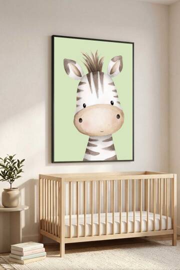 Sevimli Zebra Figürlü Çocuk Odası Çerçeveli Tablo Bebek Odası Duvar Dekoru - 6