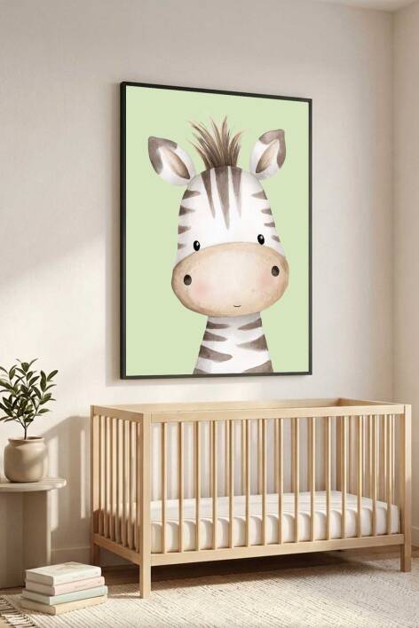 Sevimli Zebra Figürlü Çocuk Odası Çerçeveli Tablo Bebek Odası Duvar Dekoru - 6