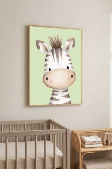 Sevimli Zebra Figürlü Çocuk Odası Çerçeveli Tablo Bebek Odası Duvar Dekoru - 8
