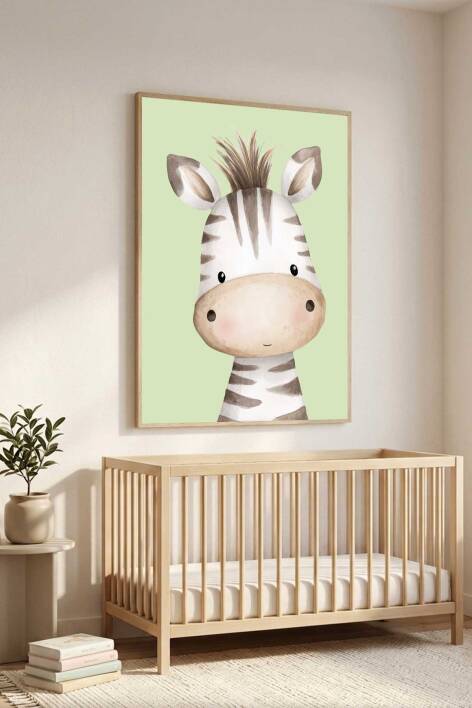 Sevimli Zebra Figürlü Çocuk Odası Çerçeveli Tablo Bebek Odası Duvar Dekoru - 9