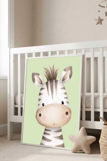 Sevimli Zebra Figürlü Çocuk Odası Çerçeveli Tablo Bebek Odası Duvar Dekoru