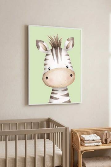 Sevimli Zebra Figürlü Çocuk Odası Çerçeveli Tablo Bebek Odası Duvar Dekoru - 2