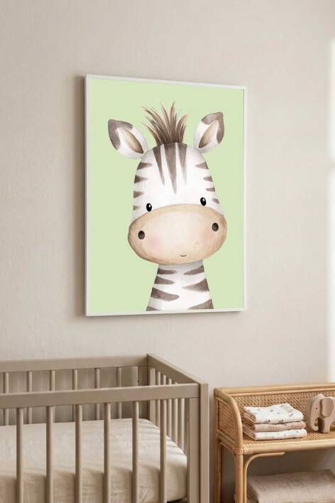 Sevimli Zebra Figürlü Çocuk Odası Çerçeveli Tablo Bebek Odası Duvar Dekoru - 2
