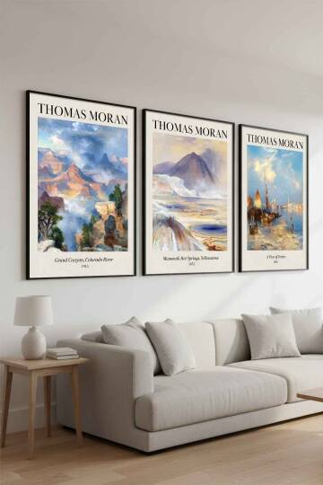 Thomas Moran Doğa Manzarası 3'lü Sanat Eseri Seti Çerçeveli Tablo Salon ve Ofis Dekorasyonu - 5