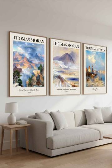 Thomas Moran Doğa Manzarası 3'lü Sanat Eseri Seti Çerçeveli Tablo Salon ve Ofis Dekorasyonu - 2