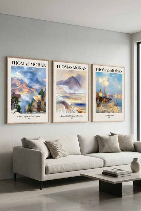 Thomas Moran Doğa Manzarası 3'lü Sanat Eseri Seti Çerçeveli Tablo Salon ve Ofis Dekorasyonu - 3