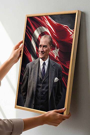 Türk Bayraklı Atatürk Portresi Çerçeveli İşyeri Hediye Tablo Ofis ve Salon Tablosu - 5