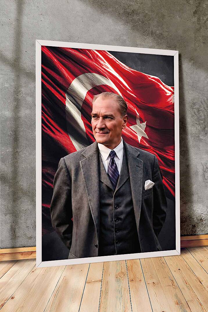 Türk Bayraklı Atatürk Portresi Çerçeveli İşyeri Hediye Tablo Ofis ve Salon Tablosu - 7