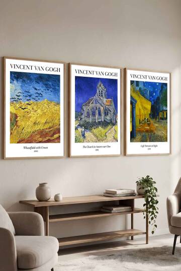 Van Gogh Ünlü Eserler Serisi 3'lü Set Çerçeveli Tablo Salon ve Ofis Dekorasyonu - 4
