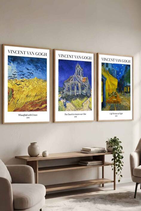 Van Gogh Ünlü Eserler Serisi 3'lü Set Çerçeveli Tablo Salon ve Ofis Dekorasyonu - 4