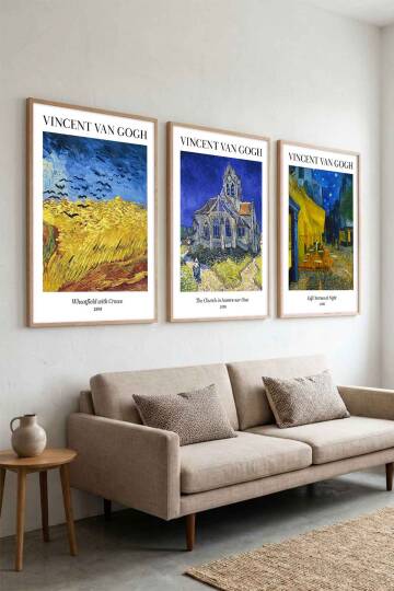 Van Gogh Ünlü Eserler Serisi 3'lü Set Çerçeveli Tablo Salon ve Ofis Dekorasyonu - 5