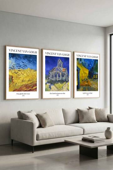 Van Gogh Ünlü Eserler Serisi 3'lü Set Çerçeveli Tablo Salon ve Ofis Dekorasyonu - 6