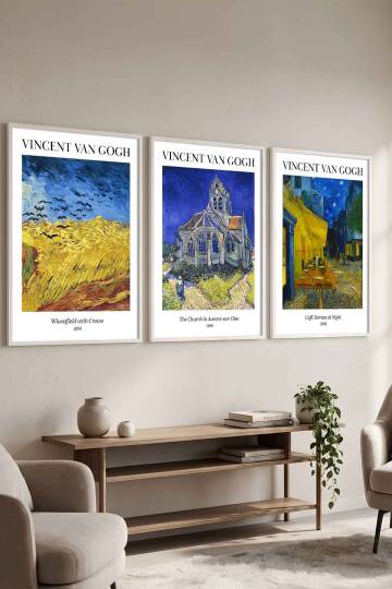 Van Gogh Ünlü Eserler Serisi 3'lü Set Çerçeveli Tablo Salon ve Ofis Dekorasyonu - 8