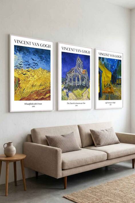 Van Gogh Ünlü Eserler Serisi 3'lü Set Çerçeveli Tablo Salon ve Ofis Dekorasyonu - 9