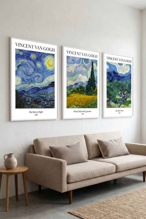 Vincent Van Gogh 3'lü Tablo Seti Ünlü Eserler Siyah Çerçeveli Salon ve Ofis Dekorasyonu - 8