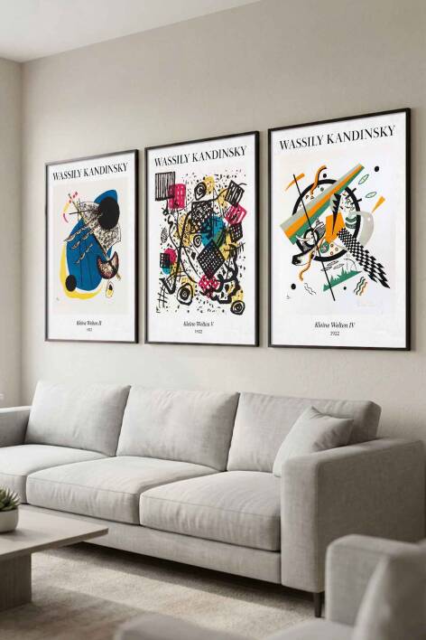 Wassily Kandinsky Küçük Dünyalar 3'lü Set Ünlü Sanatçılar Serisi Çerçeveli Tablo Salon ve Ofis Dekoru - 3