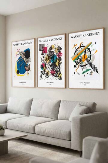Wassily Kandinsky Küçük Dünyalar 3'lü Set Ünlü Sanatçılar Serisi Çerçeveli Tablo Salon ve Ofis Dekoru - 6