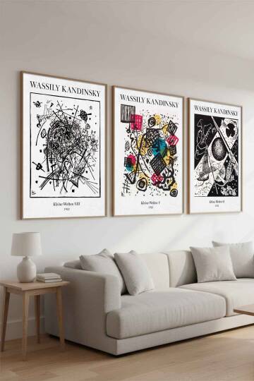 Wassily Kandinsky Soyut Sanat Ünlü Eserler Serisi Çerçeveli 3'lü Tablo Seti Modern Salon Dekoru - 5
