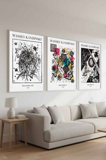 Wassily Kandinsky Soyut Sanat Ünlü Eserler Serisi Çerçeveli 3'lü Tablo Seti Modern Salon Dekoru - 8